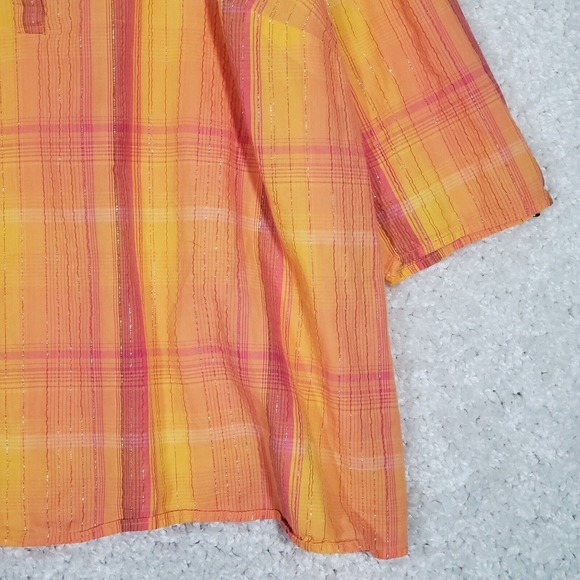 Catherines Women Metallic Plaid Henley Top 2X 3/4 Sleeve Pullover Lightweight - Picture 2 of 12